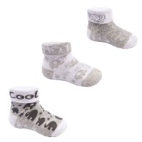 S504: Grey 3 Pack Turnover Socks (0-12 Months)